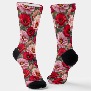 Pink, red and mauve flowers  socks