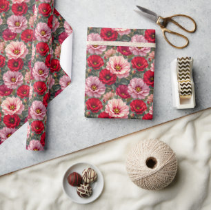 Pink, red and mauve flowers wrapping paper