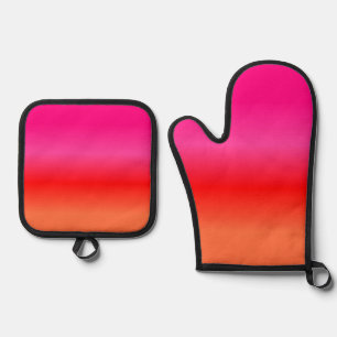 Pink, Red and Orange Gradient Oven Mitt & Pot Holder Set