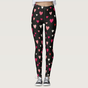 Pink, Red, and White Hearts  Leggings