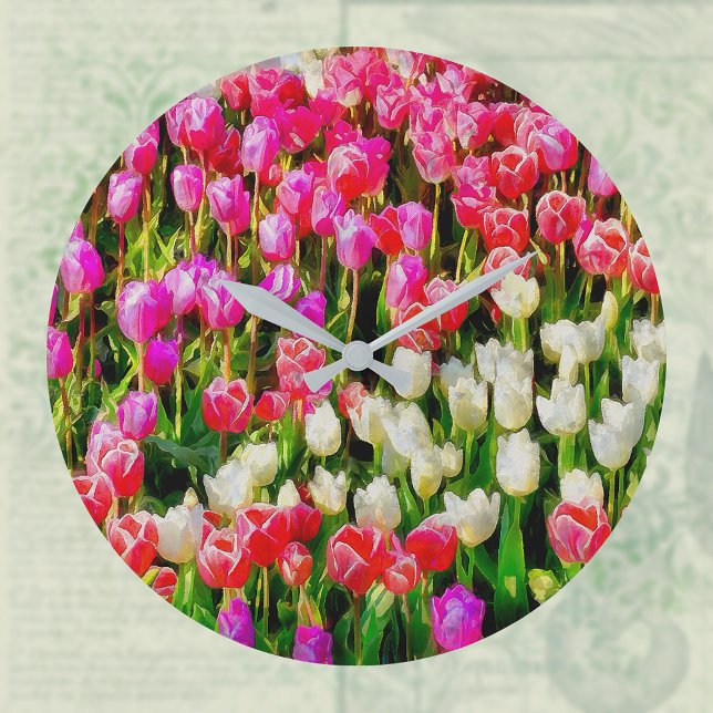 Pink Red and White Tulips from Mt Vernon Large Clock (Creator Uploaded)