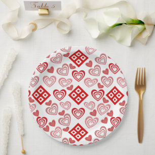 Pink, Red and White Valentine Heart Pattern Paper Plate