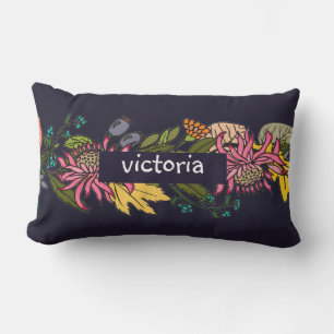 Pink red and yellow aster flower chalkboard lumbar cushion