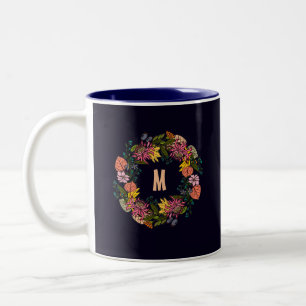 Pink red and yellow aster flower chalkboard Two-Tone coffee mug