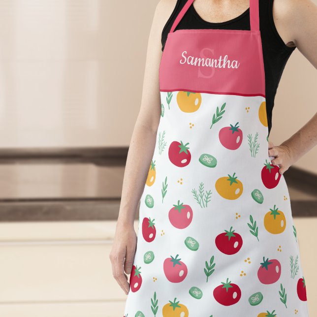 Pink Red and Yellow Tomato Pattern Kitchen Apron (Creator Uploaded)