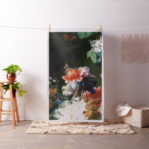 PINK RED ANEMONES WHITE FLOWERS,BUTTERFLY IN BLACK FABRIC