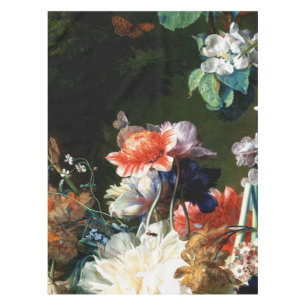 PINK RED ANEMONES WHITE FLOWERS,BUTTERFLY IN BLACK TABLECLOTH