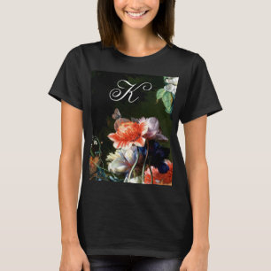 PINK RED ANEMONES WHITE FLOWERS,BUTTERFLY MONOGRAM T-Shirt
