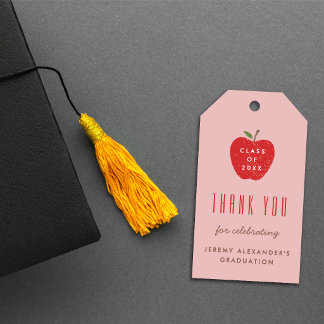 Pink Red Apple Graduation Party Favor Gift Tag