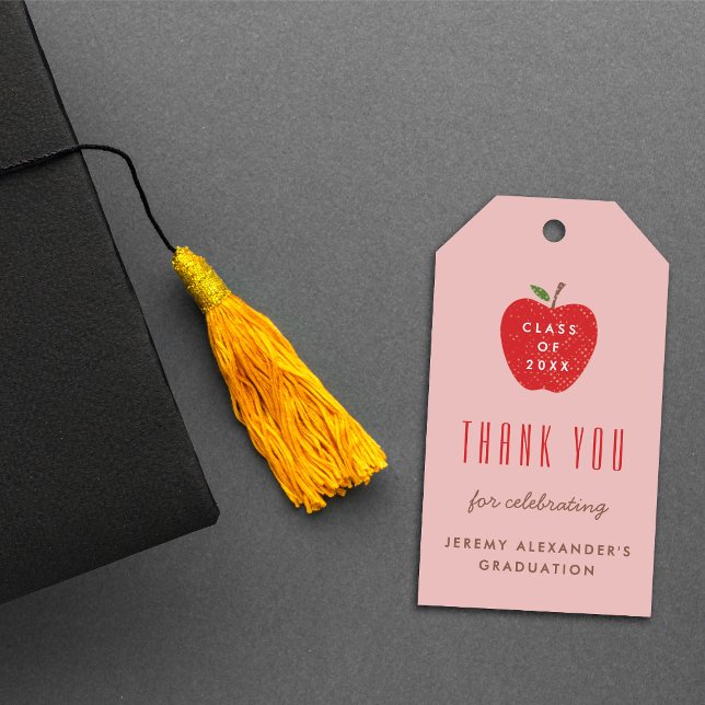 Pink Red Apple Graduation Party Favour Gift Tag (Creator Uploaded)
