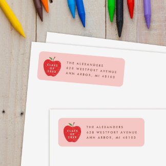 Pink Red Apple Preschool Graduation Address Label Return Address Label
