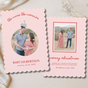 Pink & Red Baby on the Way Pregnancy Christmas Holiday Card