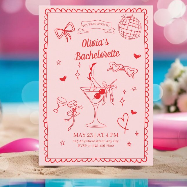 Pink Red Bachelorette Cocktail Party Bachelorette Invitation (Creator Uploaded)