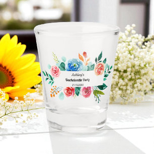 Pink Red Bachelorette Watercolor Floral Shot glass