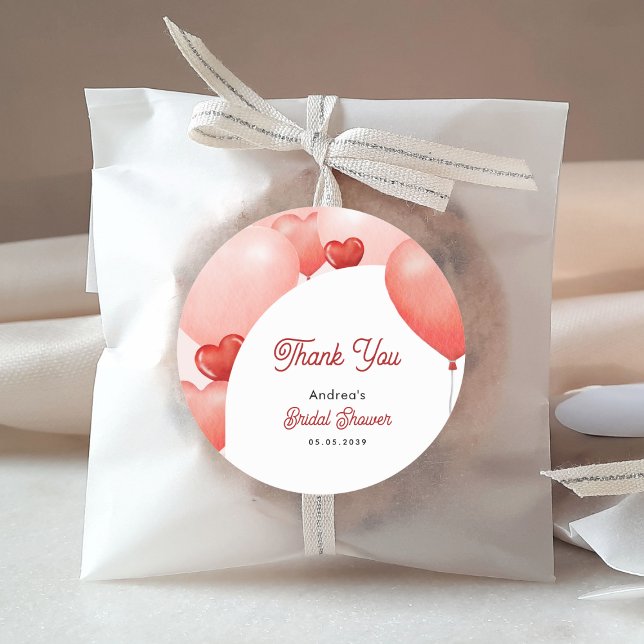 Pink Red Balloons Valentine's Day Bridal Shower Classic Round Sticker (Creator Uploaded)