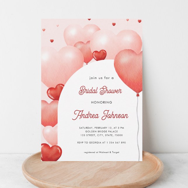 Pink Red Balloons Valentine's Day Bridal Shower Invitation (Creator Uploaded)