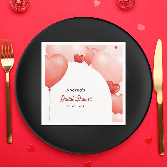 Pink Red Balloons Valentine's Day Bridal Shower Napkin (Creator Uploaded)