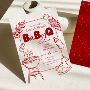 Pink & Red BBQ Couples Baby-Q Baby Shower Invitation