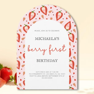 Pink Red Berry First Birthday Arch Invitation