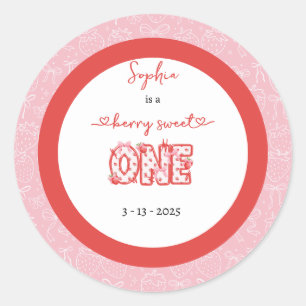 Pink Red Berry Sweet One Girl 1st Birthday Classic Round Sticker
