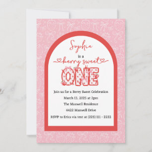 Pink Red Berry Sweet One Girl 1st Birthday Invitation