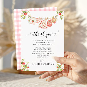 Pink Red Berry Sweet Strawberry Baby Girl Shower Thank You Card