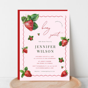 Pink & Red Berry Sweet Strawberry Baby Shower Invitation