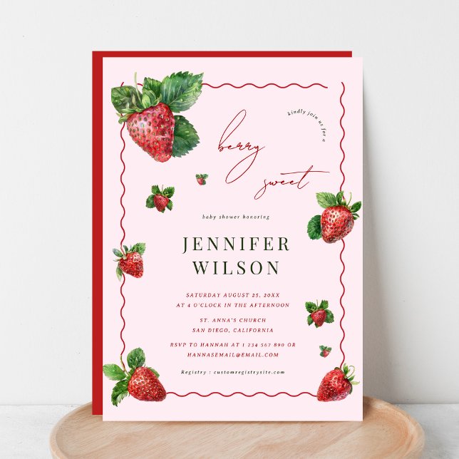 Pink & Red Berry Sweet Strawberry Baby Shower Invitation (Creator Uploaded)