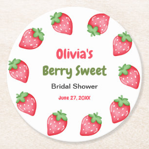 Pink & Red Berry Sweet Strawberry Bridal Shower Round Paper Coaster