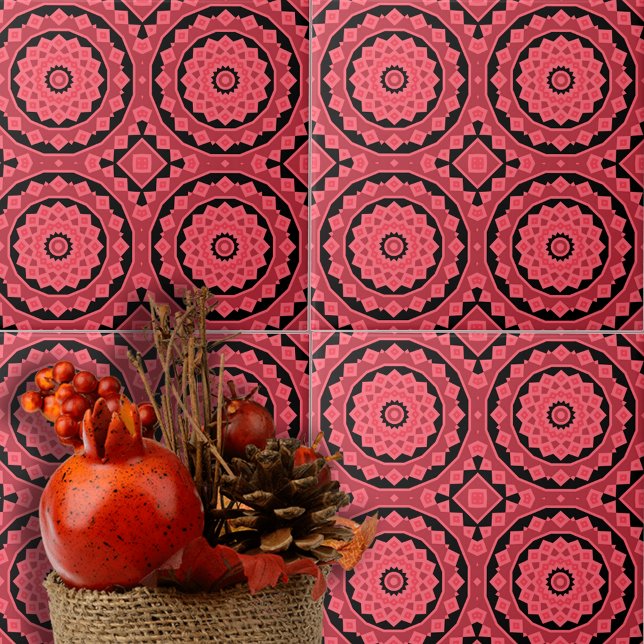 Pink Red Black Ethnic Moroccan Mosaic Pattern Ceramic Tile (Creator Uploaded)