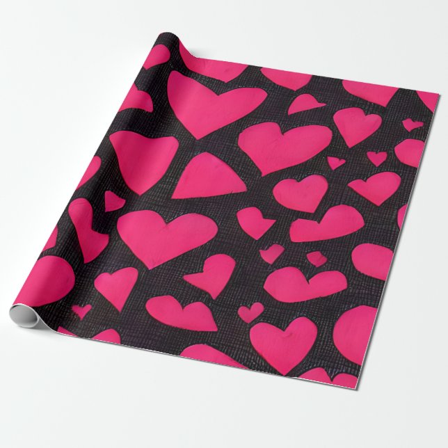Pink Red & Black Love Valentine Wrapping Paper (Unrolled)