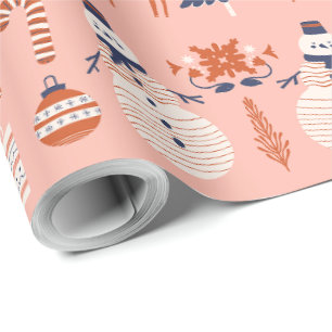 Pink Red Blue Illustrative Modern Christmas  Wrapping Paper