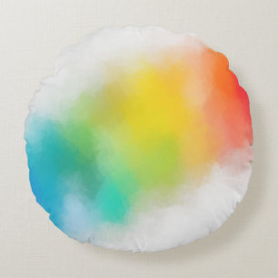 Pink Red Blue Purple Yellow Green Modern Rainbow Round Cushion