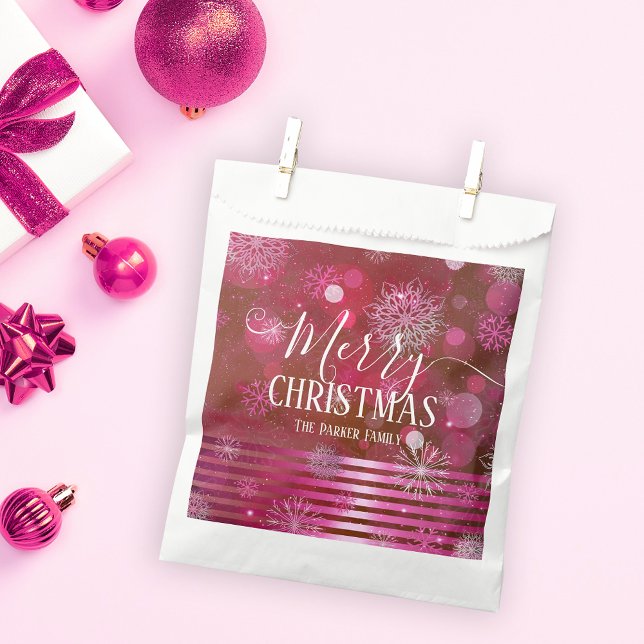 Pink Red Bokeh Lights Snowflakes Winter Wonderland Favour Bag (Creator Uploaded)