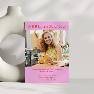 Pink Red Bold Surprise 30th Birthday Party Photo Invitation
