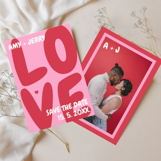 Pink Red Bold Vibrant Unique Valentine's Day Photo Save The Date (pink red save the date photo)
