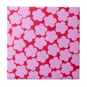 Pink Red Bold Y2K Wildflower Vibrant Spring Decor Ceramic Tile