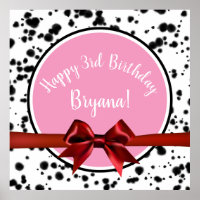 Pink Red Bow Black Dalmatian Spots Birthday Party