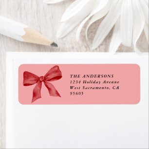 Pink Red Bow Christmas Return Address Label