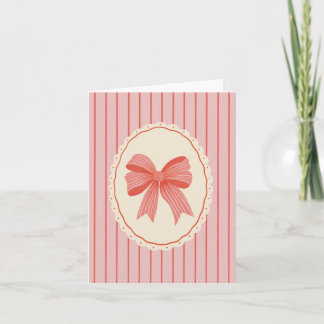 Pink & Red Bow Grandmillennial Blank Folded Xmas Holiday Card