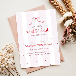 Pink Red Bow Heart Little Sweetheart Baby Shower Invitation