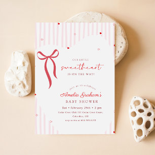Pink Red Bow Little Sweetheart Baby Shower Invitation