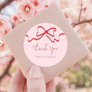 Pink Red Bow Modern Wedding Classic Round Sticker
