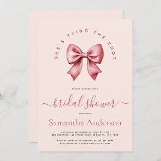 Pink Red Bow Tying the Knot Bridal Shower Invitation