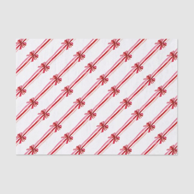 Pink Red Bows Christmas Holiday Tissue Paper (Front)