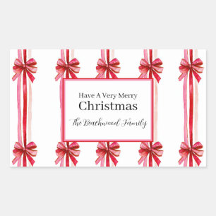 Pink Red Bows Christmas Rectangular Sticker