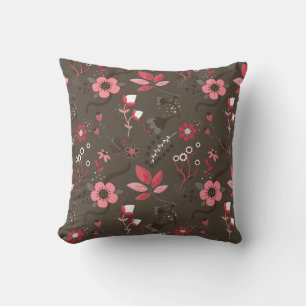 Pink Red Brown Floral Pattern Cushion