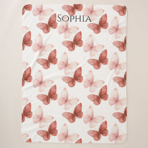 Pink Red Butterflies Sherpa Blanket