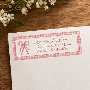Pink & Red Candy Cane Envelope Return Address Label