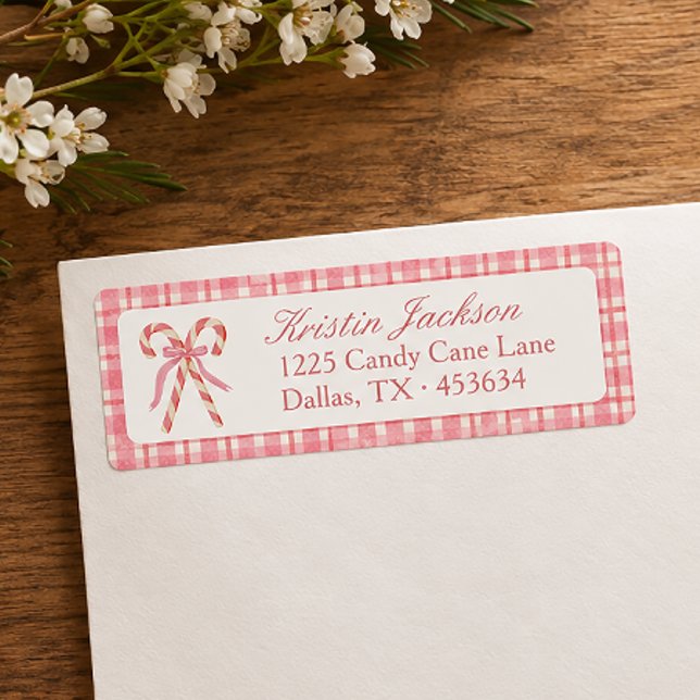 Pink & Red Candy Cane Envelope Return  Address Label (Creator Uploaded)